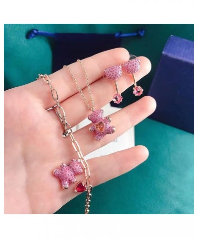 Original Fashion Bridal Jewelry Set Charm Luxury Crystal Pink Bear Necklace Earrings Bracelet Women's Gift 5642909 RING 7 $18...