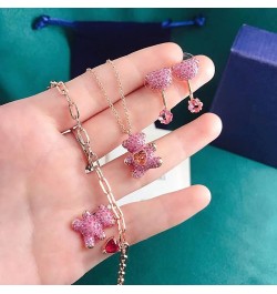 Original Fashion Bridal Jewelry Set Charm Luxury Crystal Pink Bear Necklace Earrings Bracelet Women's Gift 5642909 RING 7 $18...