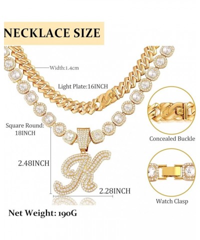 2pcs Cuban Link Chain for Women Cursive Silver Initial Necklace Cuban Link Necklace for Women Hip Hop Iced Out Chain Necklace...