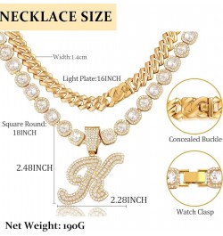 2pcs Cuban Link Chain for Women Cursive Silver Initial Necklace Cuban Link Necklace for Women Hip Hop Iced Out Chain Necklace...