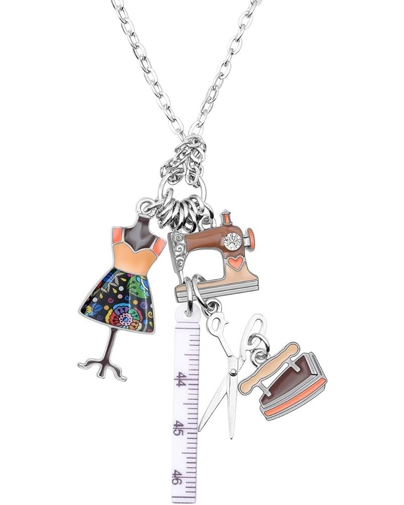 Statement Enamel Rhinestone Chain Sewing Machine Necklaces Pendant Original Design for Women Girls Jewelry Brown $8.69 Necklaces