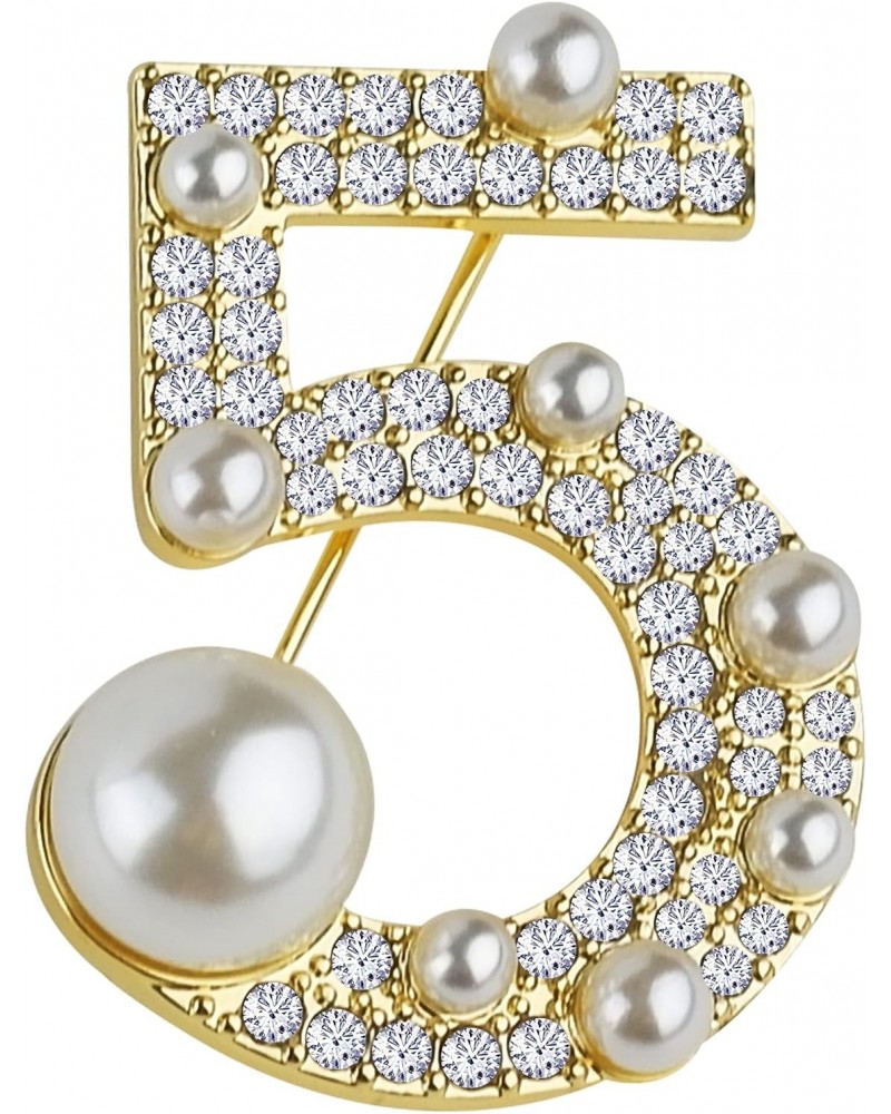 Lucky Number Five Rhinestone Bling Celebrity Fashion Jewelry Designer Inspired Statement Pin for Women $9.66 Brooches & Pins