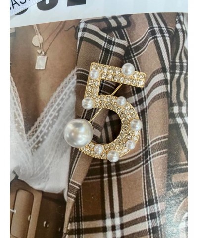 Lucky Number Five Rhinestone Bling Celebrity Fashion Jewelry Designer Inspired Statement Pin for Women $9.66 Brooches & Pins