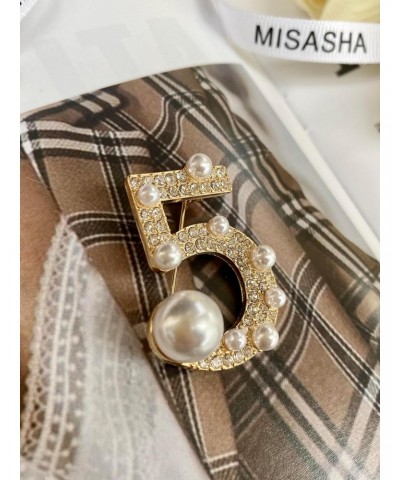 Lucky Number Five Rhinestone Bling Celebrity Fashion Jewelry Designer Inspired Statement Pin for Women $9.66 Brooches & Pins