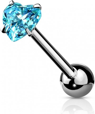 14 Gauge Prong Set Heart CZ 316L Surgical Steel Barbell Tongue Rings (Choose Color) Aqua $9.34 Body Jewelry