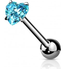 14 Gauge Prong Set Heart CZ 316L Surgical Steel Barbell Tongue Rings (Choose Color) Aqua $9.34 Body Jewelry