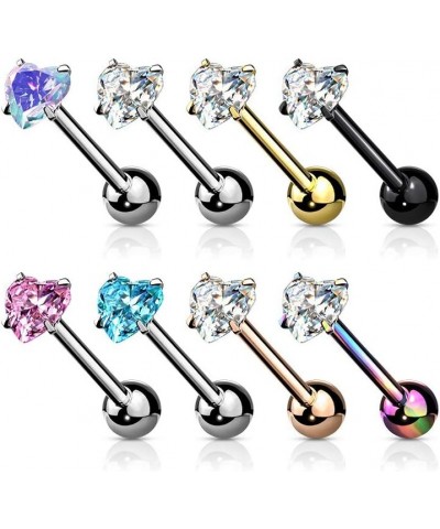 14 Gauge Prong Set Heart CZ 316L Surgical Steel Barbell Tongue Rings (Choose Color) Aqua $9.34 Body Jewelry