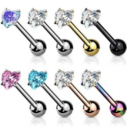 14 Gauge Prong Set Heart CZ 316L Surgical Steel Barbell Tongue Rings (Choose Color) Aqua $9.34 Body Jewelry