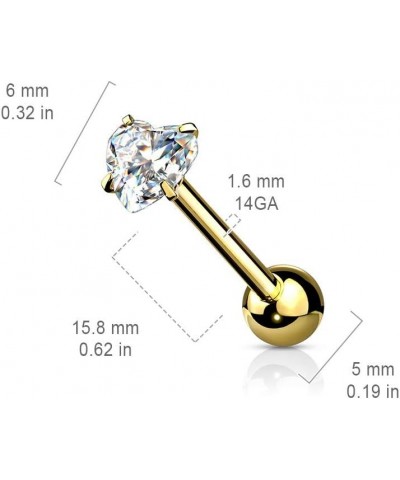 14 Gauge Prong Set Heart CZ 316L Surgical Steel Barbell Tongue Rings (Choose Color) Aqua $9.34 Body Jewelry