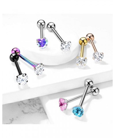 14 Gauge Prong Set Heart CZ 316L Surgical Steel Barbell Tongue Rings (Choose Color) Aqua $9.34 Body Jewelry