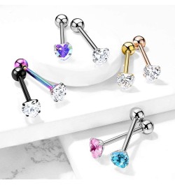 14 Gauge Prong Set Heart CZ 316L Surgical Steel Barbell Tongue Rings (Choose Color) Aqua $9.34 Body Jewelry