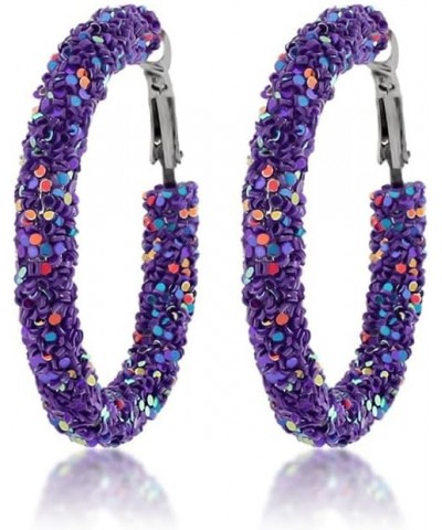 Bohemian Glitter Hoop Earrings Sparkle Resin Rhinestone Hoop Dangle Earrings for Women Girls Round Circle Sequins Shiny State...