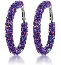 Bohemian Glitter Hoop Earrings Sparkle Resin Rhinestone Hoop Dangle Earrings for Women Girls Round Circle Sequins Shiny State...