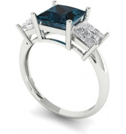 3.0ct Princess Cut 3 Stone Solitaire Natural London Blue gemstone Engagement Promise Anniversary Bridal Ring 14k White Gold $...