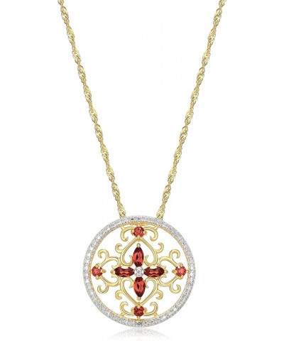 18K Yellow Gold-Plated .925 Sterling Silver Diamond-Accented Gemstone Floral Filigree Cross Round 1" Pendant Necklace on 18" ...