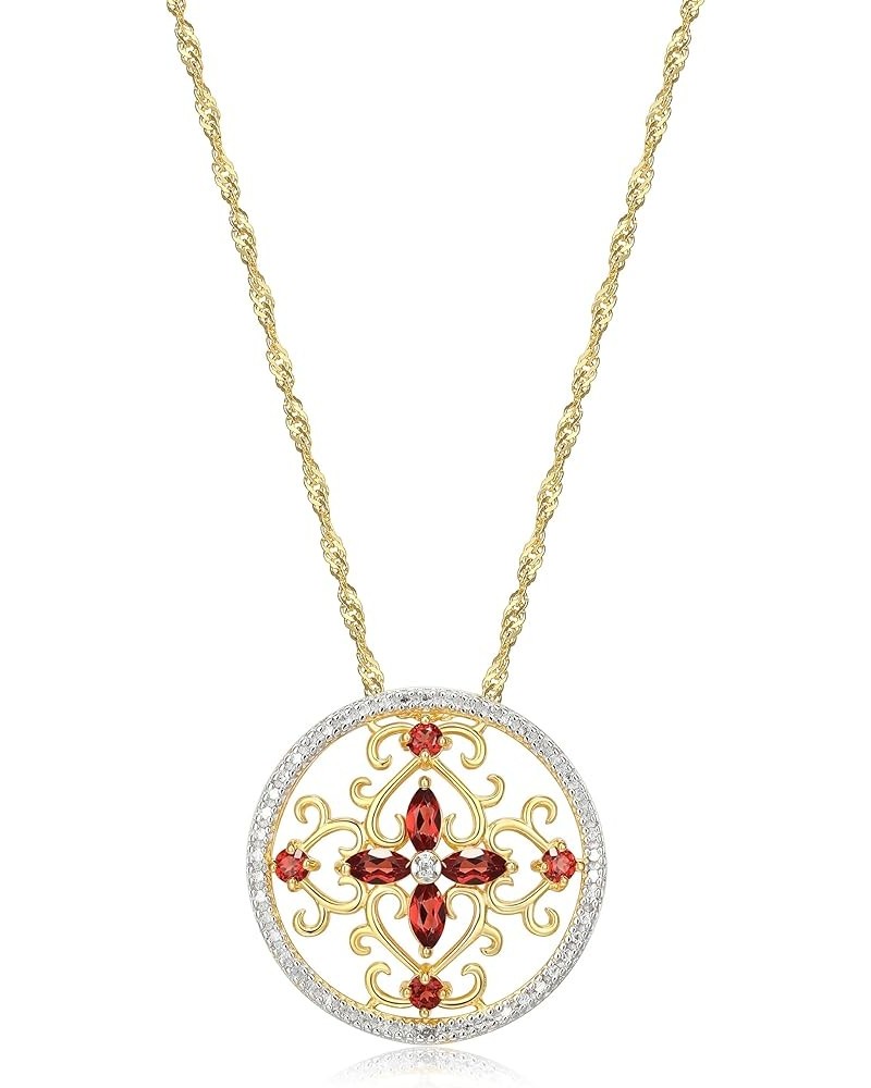 18K Yellow Gold-Plated .925 Sterling Silver Diamond-Accented Gemstone Floral Filigree Cross Round 1" Pendant Necklace on 18" ...