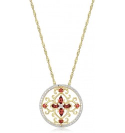 18K Yellow Gold-Plated .925 Sterling Silver Diamond-Accented Gemstone Floral Filigree Cross Round 1" Pendant Necklace on 18" ...