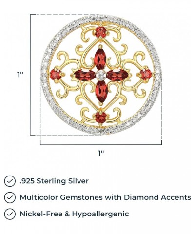 18K Yellow Gold-Plated .925 Sterling Silver Diamond-Accented Gemstone Floral Filigree Cross Round 1" Pendant Necklace on 18" ...