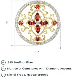 18K Yellow Gold-Plated .925 Sterling Silver Diamond-Accented Gemstone Floral Filigree Cross Round 1" Pendant Necklace on 18" ...