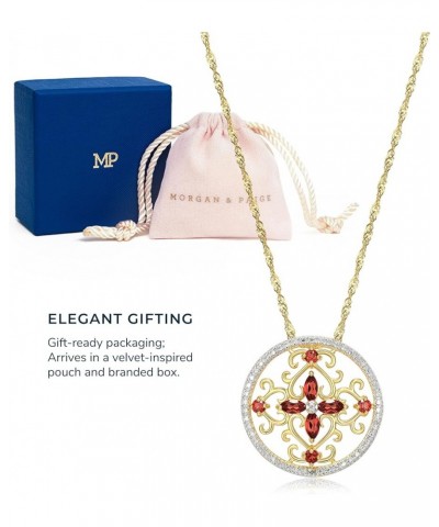 18K Yellow Gold-Plated .925 Sterling Silver Diamond-Accented Gemstone Floral Filigree Cross Round 1" Pendant Necklace on 18" ...