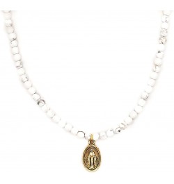 Miraculous Medal Necklace for Women, Religious Jewelry, White Howlite Stone Beads $14.62 Necklaces