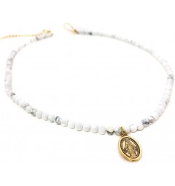 Miraculous Medal Necklace for Women, Religious Jewelry, White Howlite Stone Beads $14.62 Necklaces