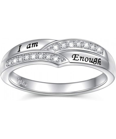 I am Enough Rings 925 Sterling Silver CZ Ring Inspirational Jewelry Gift for Women Ring Size 6-9 Enough band ring $14.84 Rings