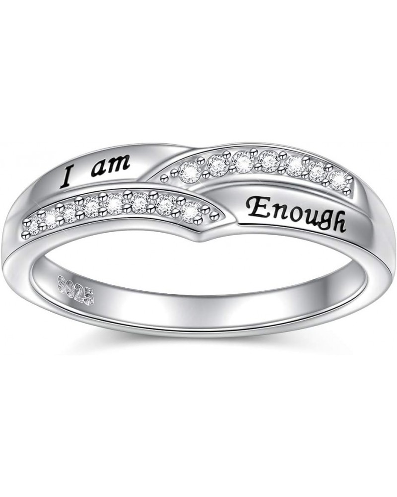 I am Enough Rings 925 Sterling Silver CZ Ring Inspirational Jewelry Gift for Women Ring Size 6-9 Enough band ring $14.84 Rings