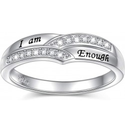 I am Enough Rings 925 Sterling Silver CZ Ring Inspirational Jewelry Gift for Women Ring Size 6-9 Enough band ring $14.84 Rings