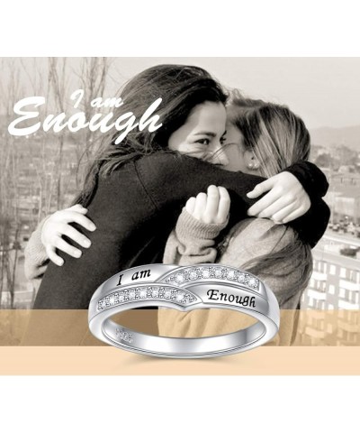 I am Enough Rings 925 Sterling Silver CZ Ring Inspirational Jewelry Gift for Women Ring Size 6-9 Enough band ring $14.84 Rings