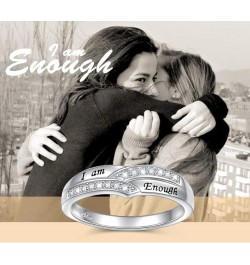 I am Enough Rings 925 Sterling Silver CZ Ring Inspirational Jewelry Gift for Women Ring Size 6-9 Enough band ring $14.84 Rings