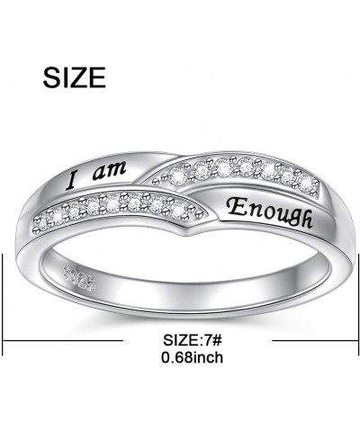 I am Enough Rings 925 Sterling Silver CZ Ring Inspirational Jewelry Gift for Women Ring Size 6-9 Enough band ring $14.84 Rings