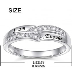 I am Enough Rings 925 Sterling Silver CZ Ring Inspirational Jewelry Gift for Women Ring Size 6-9 Enough band ring $14.84 Rings