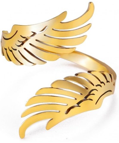 Open Ring with Flying Angel Wings for Women and Men Adjustable Stainless Steel Ring Hip Hop Punk Ring GOLD $6.90 Rings