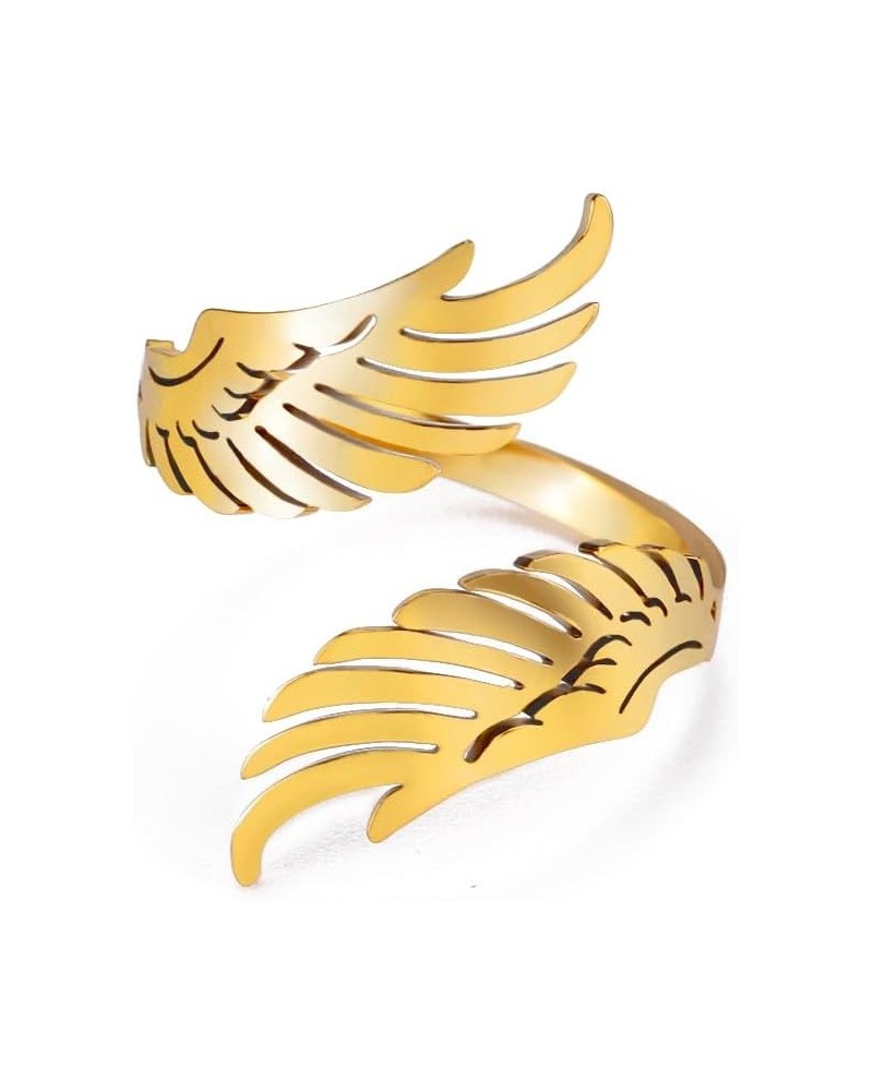 Open Ring with Flying Angel Wings for Women and Men Adjustable Stainless Steel Ring Hip Hop Punk Ring GOLD $6.90 Rings