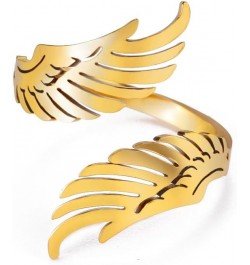 Open Ring with Flying Angel Wings for Women and Men Adjustable Stainless Steel Ring Hip Hop Punk Ring GOLD $6.90 Rings