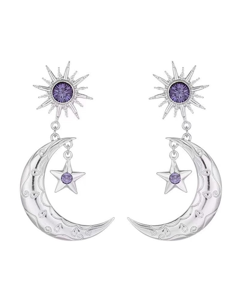 Moon Star Dangle Earrings Gothic Black Moon Earring Fashion Rhinestone Ear Jewelry for Women and Girls 4Silver $8.39 Earrings