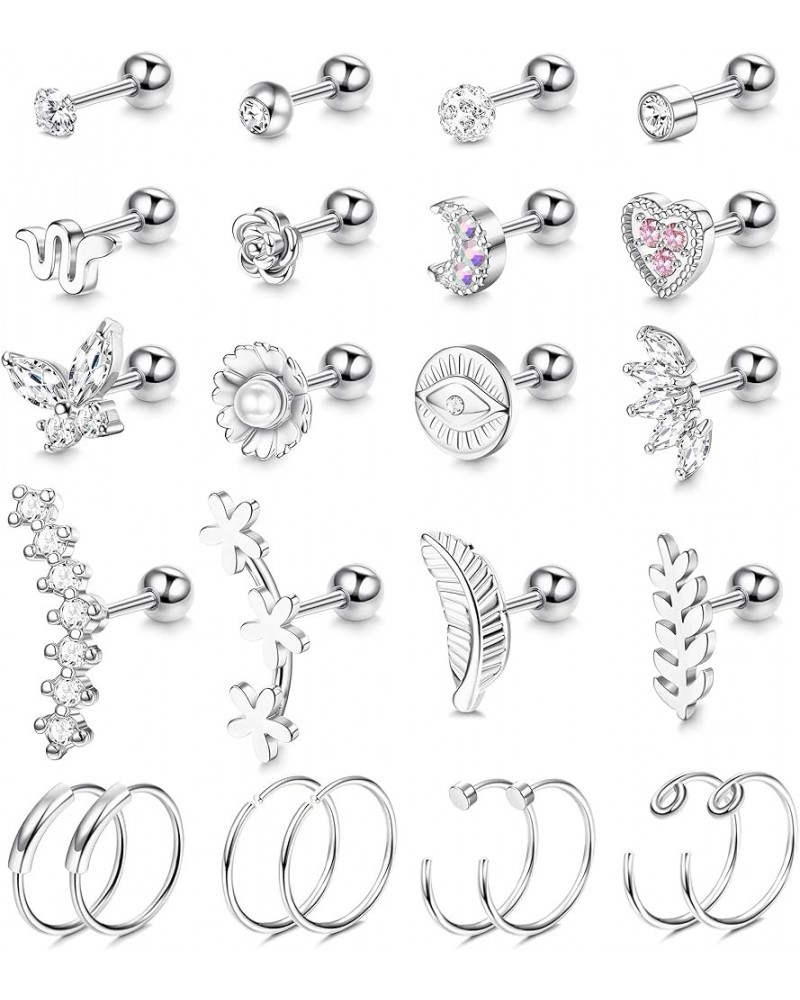 24PCS 16G Cartilage Earrings for Women Helix Tragus Piercing Earrings Flower butterfly Heart Stars Moon Stainless Steel Carti...