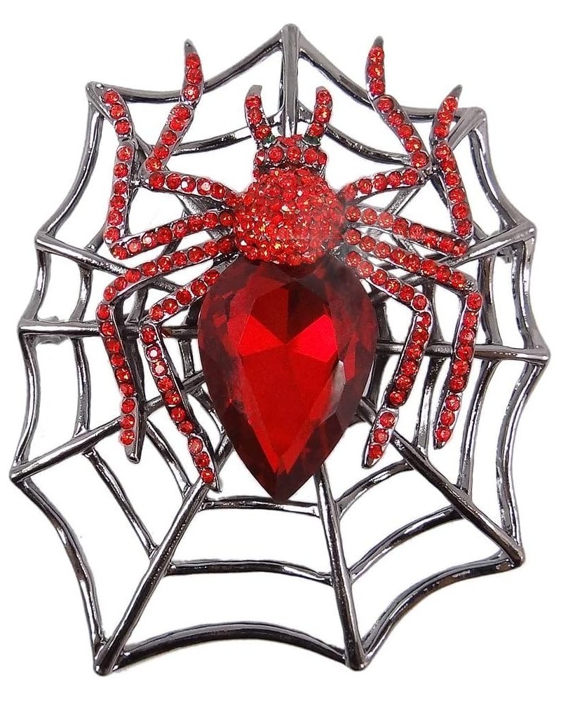 Rhinestone Crystals Halloween Spider Web Teardrop Brooch Pendant Red Black-Tone $11.28 Brooches & Pins