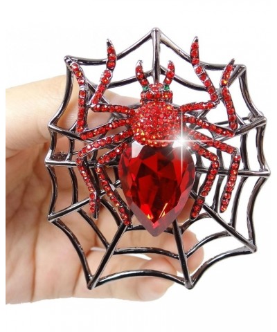 Rhinestone Crystals Halloween Spider Web Teardrop Brooch Pendant Red Black-Tone $11.28 Brooches & Pins