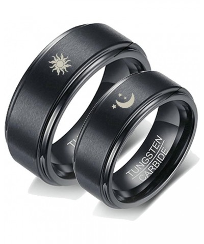 Tungsten Rings for Couples, 8mm Matte with Sun and Moon Pattern Engagement Rings Set His and Hers Black women 10 & men 12 $18...