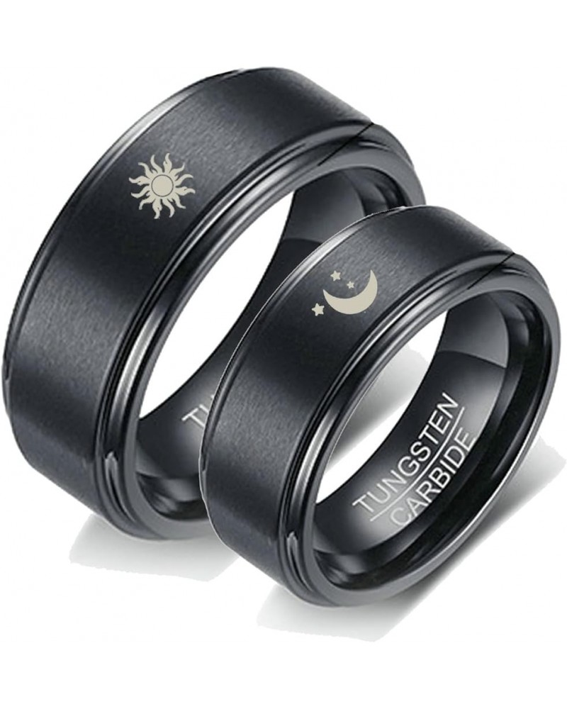 Tungsten Rings for Couples, 8mm Matte with Sun and Moon Pattern Engagement Rings Set His and Hers Black women 10 & men 12 $18...