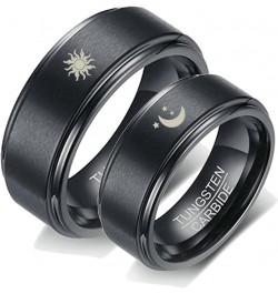 Tungsten Rings for Couples, 8mm Matte with Sun and Moon Pattern Engagement Rings Set His and Hers Black women 10 & men 12 $18...