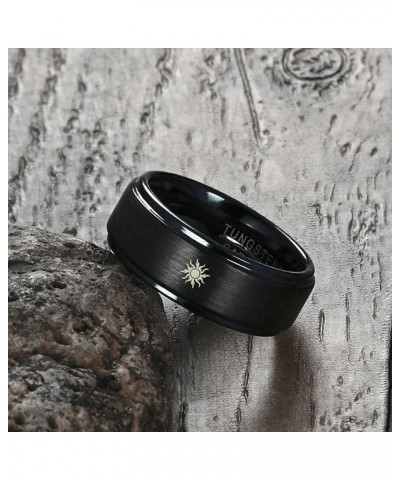 Tungsten Rings for Couples, 8mm Matte with Sun and Moon Pattern Engagement Rings Set His and Hers Black women 10 & men 12 $18...