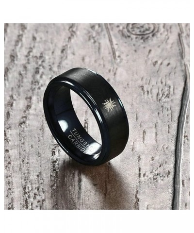 Tungsten Rings for Couples, 8mm Matte with Sun and Moon Pattern Engagement Rings Set His and Hers Black women 10 & men 12 $18...