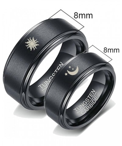 Tungsten Rings for Couples, 8mm Matte with Sun and Moon Pattern Engagement Rings Set His and Hers Black women 10 & men 12 $18...