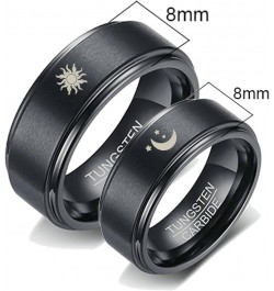 Tungsten Rings for Couples, 8mm Matte with Sun and Moon Pattern Engagement Rings Set His and Hers Black women 10 & men 12 $18...