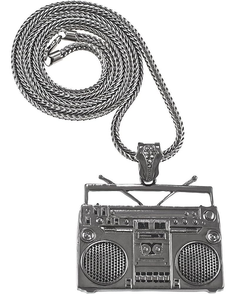 Boom Box Pendant Necklace GUN METAL COLOR WITH 36 INCH FRANCO CHAIN $18.06 Necklaces