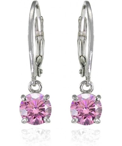 Sterling Silver 6mm Round Dainty Dangle Leverback Earrings Made with European Crystals October - Light Rose $10.48 Earrings