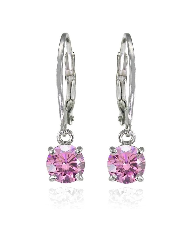 Sterling Silver 6mm Round Dainty Dangle Leverback Earrings Made with European Crystals October - Light Rose $10.48 Earrings